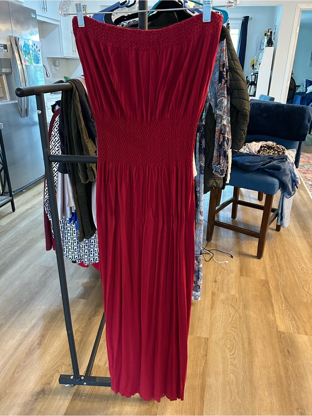 Smocked Strapless Maxi Dress in Deep Red